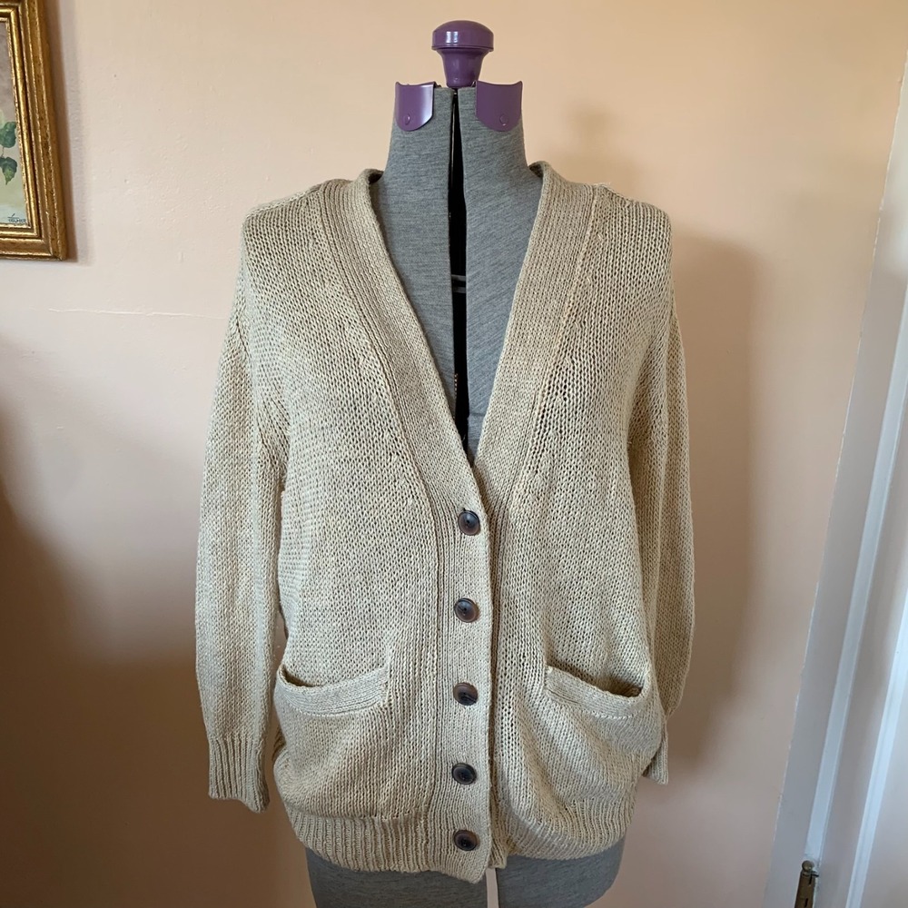 Denim & Supply Ralph Lauren Cardigan Sweater Tan Linen Blend XS Oversize PTP 22"